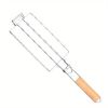 1pc Sausage Grill Net BBQ Tools 304 Stainless Steel Corn Grill Removable Folding Portable Grill Net Clip; Household Barbecue Tool; Kitchen Utensils