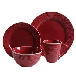 Gibson Lilith 16 Piece Stoneware Dinnerware Set- Red