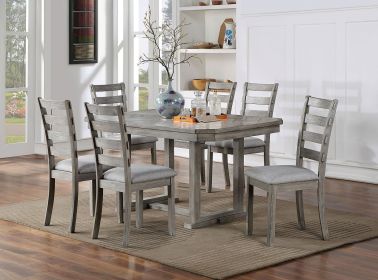 Dining Table 6x Side Chairs 7pcs Dining Set Grey Finish Dining Room Furniture Fabric Seat Rustic Style