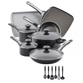 17-Piece High Performance Nonstick Aluminum Pots and Pans Set, Cookware Set, Black