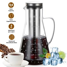 Cold Brew Coffee Maker Iced Tea Maker Pitcher Glass Coffee Pot Brewing Glass Carafe Tea Infuser Coffee Kettle with Removable Fine-Mesh Filter Dishwash