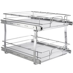 VEVOR 2 Tier 19"W x 20"D Pull Out Cabinet Organizer, Heavy Duty Slide Out Pantry Shelves, Chrome-Plated Steel Roll Out Drawers