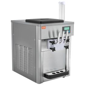 VEVOR Commercial Ice Cream Machine, 21 QT/H Yield, 1800W 3-Flavor Countertop Soft Serve Ice Cream Maker, 2 x 4L Hopper 2 x 1.8L Cylinder