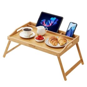 VEVOR Bed Tray Table with Foldable Legs & Media Slot, Bamboo Breakfast Tray for Sofa, Bed, Eating, Snacking, and Working