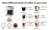 20 Bar Espresso Maker; 950W Detachable frothing nozzle; 1.5L detachable transparent water tank Coffee Maker For Espresso; Cappuccino; Latte; Machiato;