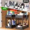 2 Tier Under Sink Organizer, Bathroom Cabinet Organizers and Storage Shelf, 2 Tier Sliding Drawer for Hooks Hanging Cup