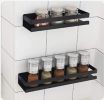 Spice Rack Organizer Stainless Steel Storage Shelf for Kitchen & Bathroom; Self-adhesive Wall Mounted Seasoning Shelf; Easy to Assemble