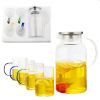 1 Pot with 4 Cups Tea Set, Cooling Water Kettle, Water Cup Set, Water Utensil Set, Colored Glass Handle Cup, Tea pot, Tea cup