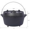 pre-Seasoned Cast Iron Dutch Oven With Skillet Lid, Outdoor Camping Deep Pot for Camping Fireplace Cooking BBQ Baking Campfire, Leg Base, 8 Quart