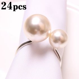 24pcs Elegant Pearls Napkin Rings Metal Napkin Holders U-Shaped Napkin Buckle Wedding Gifts Party Christmas Festival Table Decor (Color: 24pcs silver, Ships From: CN)