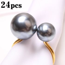 24pcs Elegant Pearls Napkin Rings Metal Napkin Holders U-Shaped Napkin Buckle Wedding Gifts Party Christmas Festival Table Decor (Color: 24pcs grey, Ships From: CN)