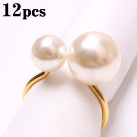 24pcs Elegant Pearls Napkin Rings Metal Napkin Holders U-Shaped Napkin Buckle Wedding Gifts Party Christmas Festival Table Decor (Color: 12pcs gold, Ships From: CN)