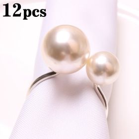 24pcs Elegant Pearls Napkin Rings Metal Napkin Holders U-Shaped Napkin Buckle Wedding Gifts Party Christmas Festival Table Decor (Color: 12pcs silver, Ships From: CN)