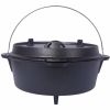 pre-Seasoned Cast Iron Dutch Oven With Skillet Lid, Outdoor Camping Deep Pot for Camping Fireplace Cooking BBQ Baking Campfire, Leg Base, 12 Quart