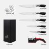 CHUSHIJI Knife Sets for Kitchen with Block and Sharpener 7-Pieces Premium Stainless Steel Kitchen Knife Sets with Block - Hard Wood Brown Knife Block