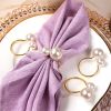 24pcs Elegant Pearls Napkin Rings Metal Napkin Holders U-Shaped Napkin Buckle Wedding Gifts Party Christmas Festival Table Decor